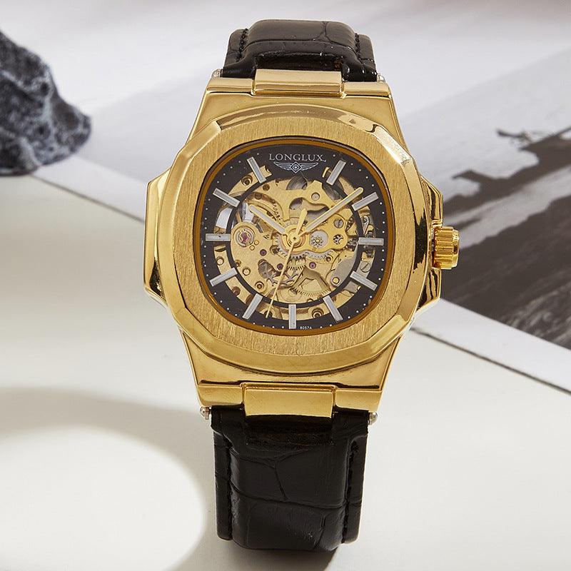 Barrel-shaped Leather Belt Men's Waterproof Mechanical Watch - Aaryan Malik اريان مالك