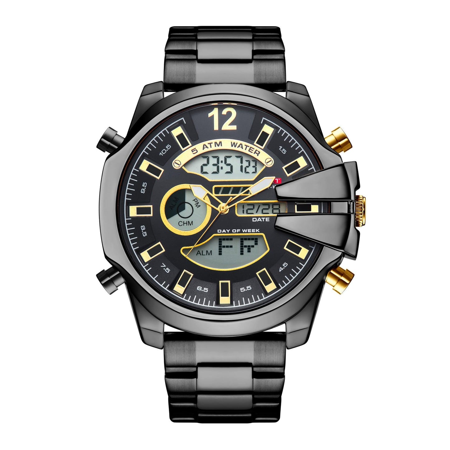 New Men's Double Display Alarm Clock Led Sports Steel Watch Waterproof - Aaryan Malik اريان مالك