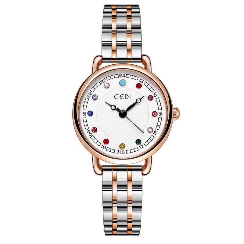 Niche Women's Good-looking Steel Belt Small Light Luxury Ins Birthstone Waterproof Fashion Quartz Watch - Aaryan Malik اريان مالك
