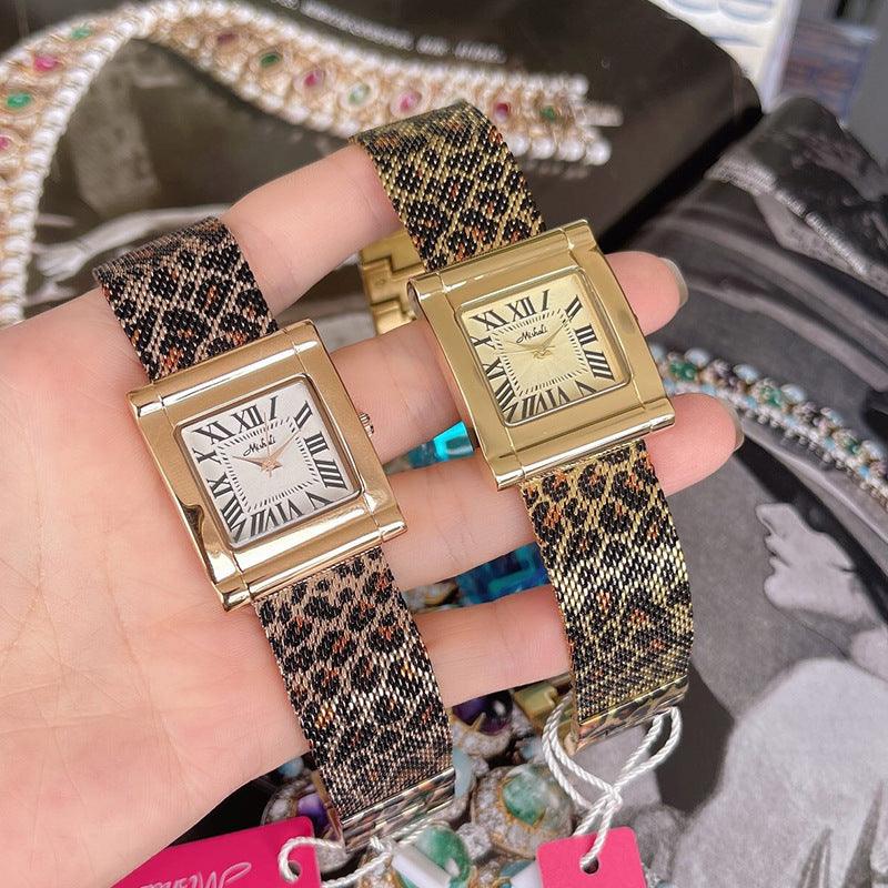 Fashion Steel Belt Leopard Print Mesh Square Watch For Women - Aaryan Malik اريان مالك