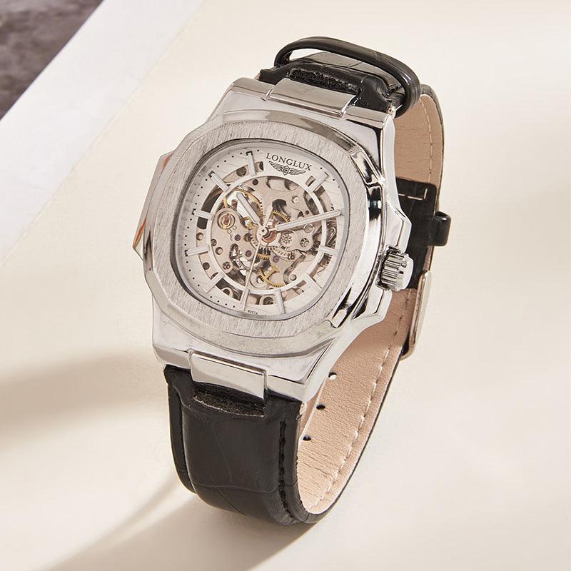 Barrel-shaped Leather Belt Men's Waterproof Mechanical Watch - Aaryan Malik اريان مالك