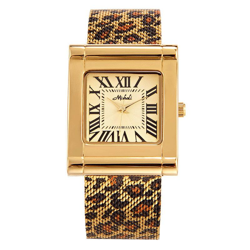 Fashion Steel Belt Leopard Print Mesh Square Watch For Women - Aaryan Malik اريان مالك