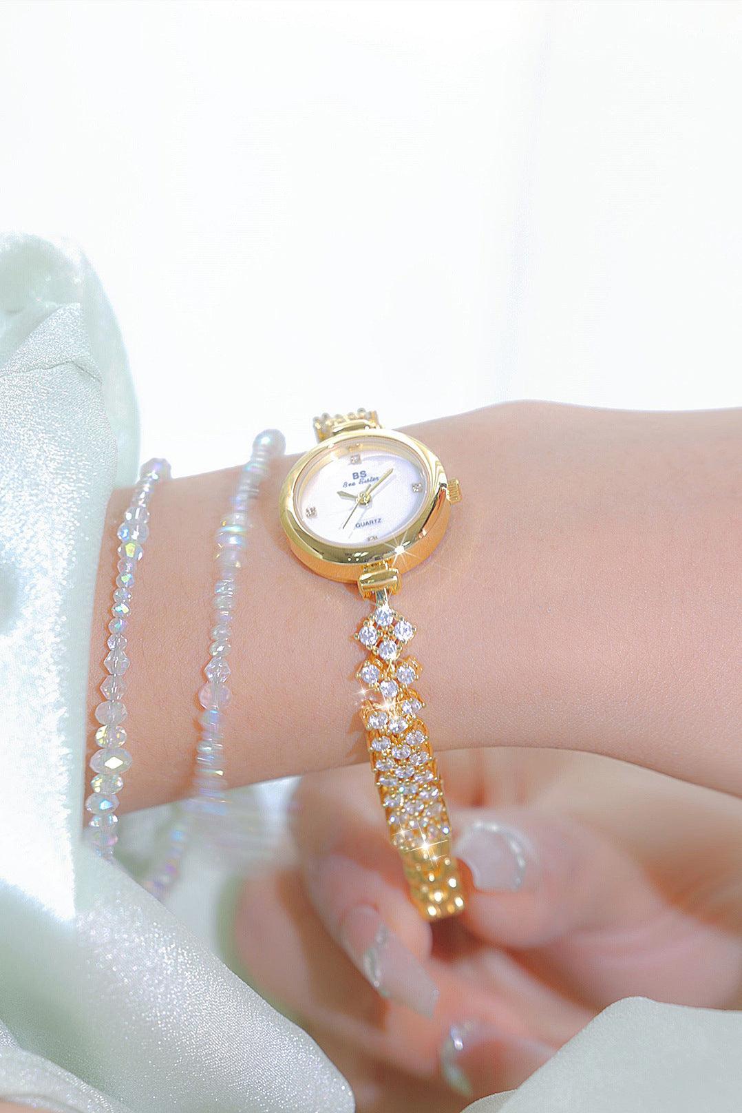 Mermaid Light Luxury Diamond Small Gold And Silver Chain Watch - Aaryan Malik اريان مالك