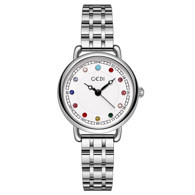 Niche Women's Good-looking Steel Belt Small Light Luxury Ins Birthstone Waterproof Fashion Quartz Watch - Aaryan Malik اريان مالك