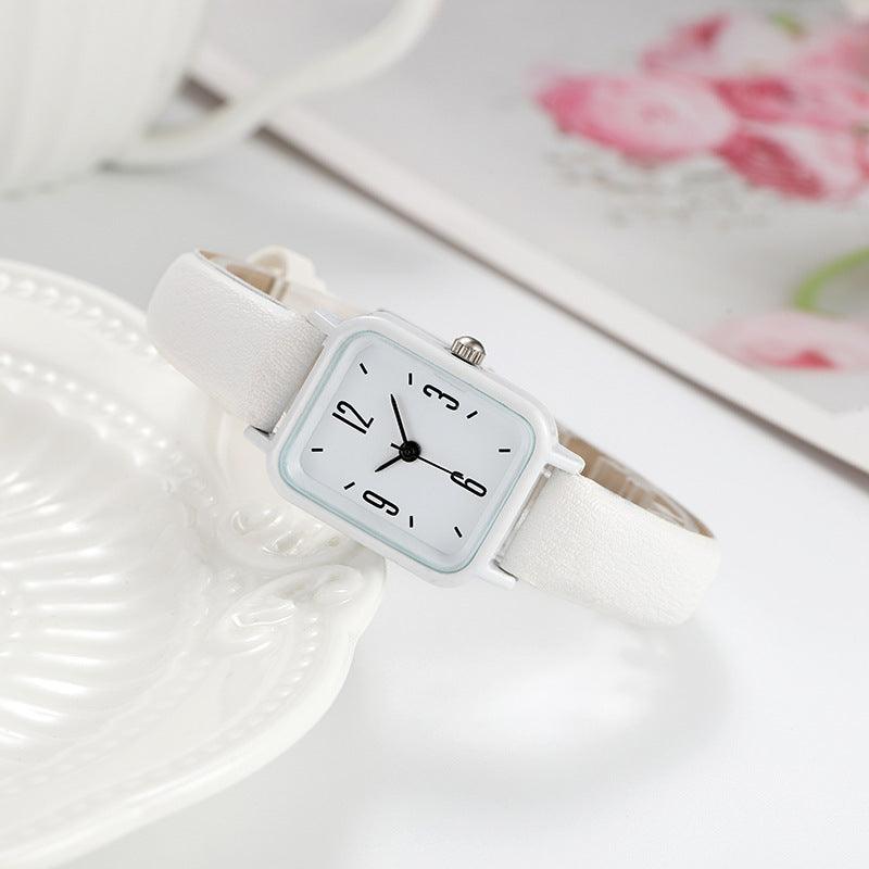 Junior High Alloy Simple Square Scale Digital Leather-belt Watch - Aaryan Malik اريان مالك