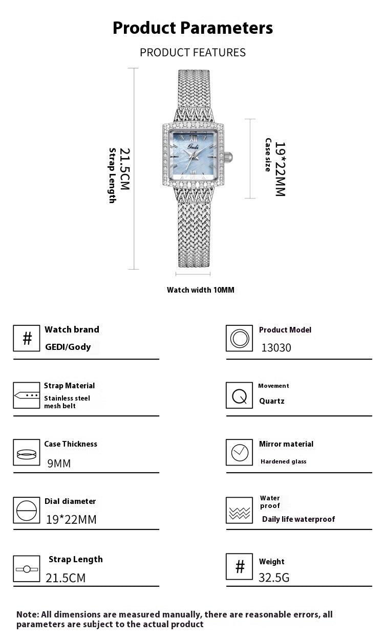 Niche Fritillary Light Luxury Square Plate Waterproof Quartz Watch - Aaryan Malik اريان مالك