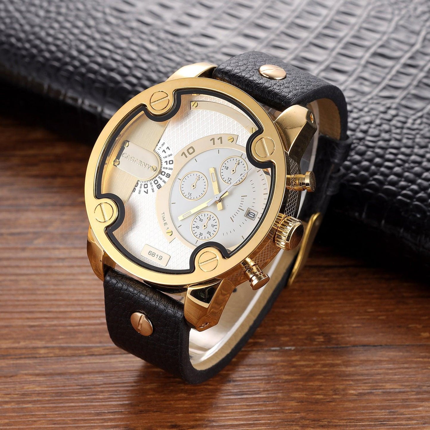 Large Dial Quartz Watch Calendar Belt Style Men's Wrist Watch - Aaryan Malik اريان مالك