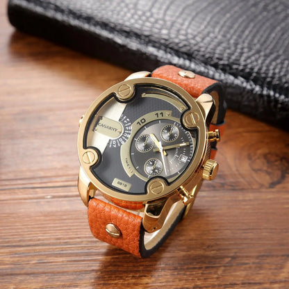 Large Dial Quartz Watch Calendar Belt Style Men's Wrist Watch - Aaryan Malik اريان مالك