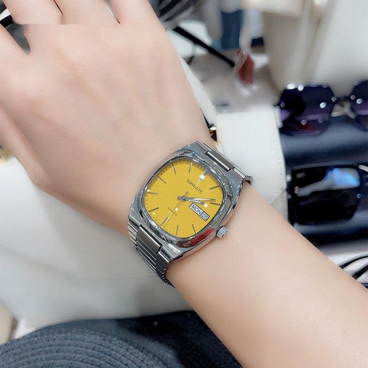Fashion Simple Square White Shell Steel Belt Quartz Watch - Aaryan Malik اريان مالك