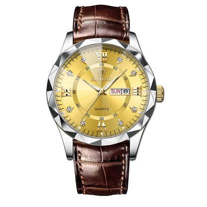 Genuine Leather Men's Waterproof Leisure Fashion Business Men's Student Quartz Watch - Aaryan Malik اريان مالك