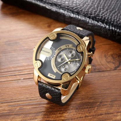 Large Dial Quartz Watch Calendar Belt Style Men's Wrist Watch - Aaryan Malik اريان مالك