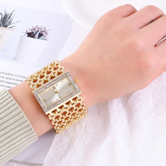 Women's Steel Band Diamond Watch Square Roman Rhinestone - Aaryan Malik اريان مالك