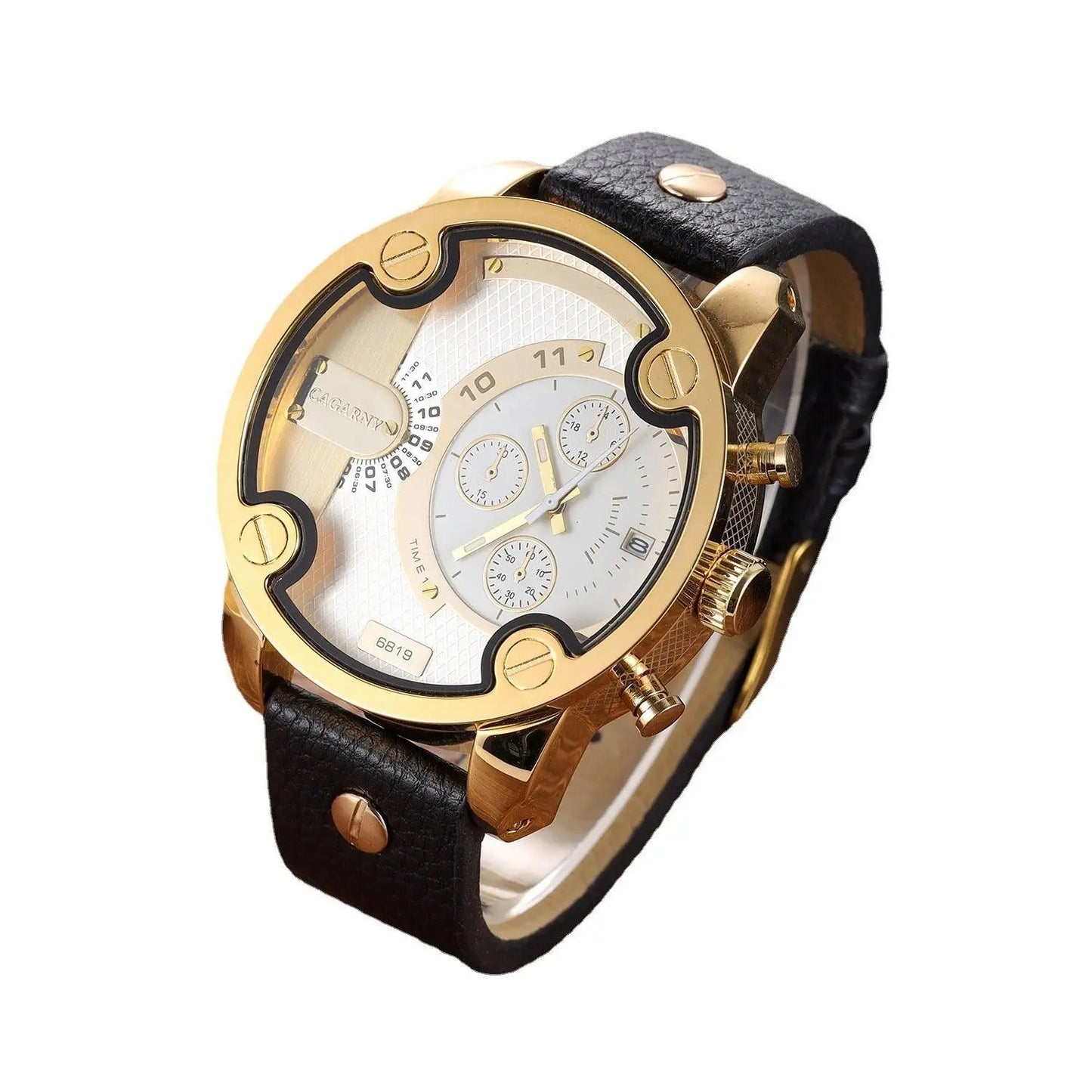 Large Dial Quartz Watch Calendar Belt Style Men's Wrist Watch - Aaryan Malik اريان مالك
