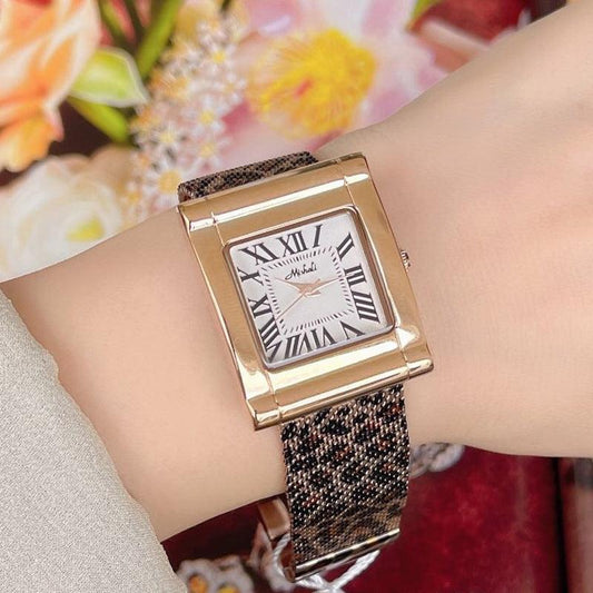 Fashion Steel Belt Leopard Print Mesh Square Watch For Women - Aaryan Malik اريان مالك