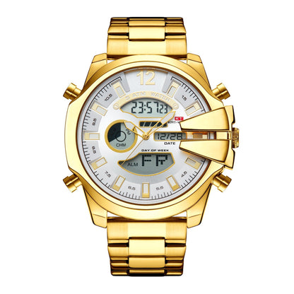 New Men's Double Display Alarm Clock Led Sports Steel Watch Waterproof - Aaryan Malik اريان مالك