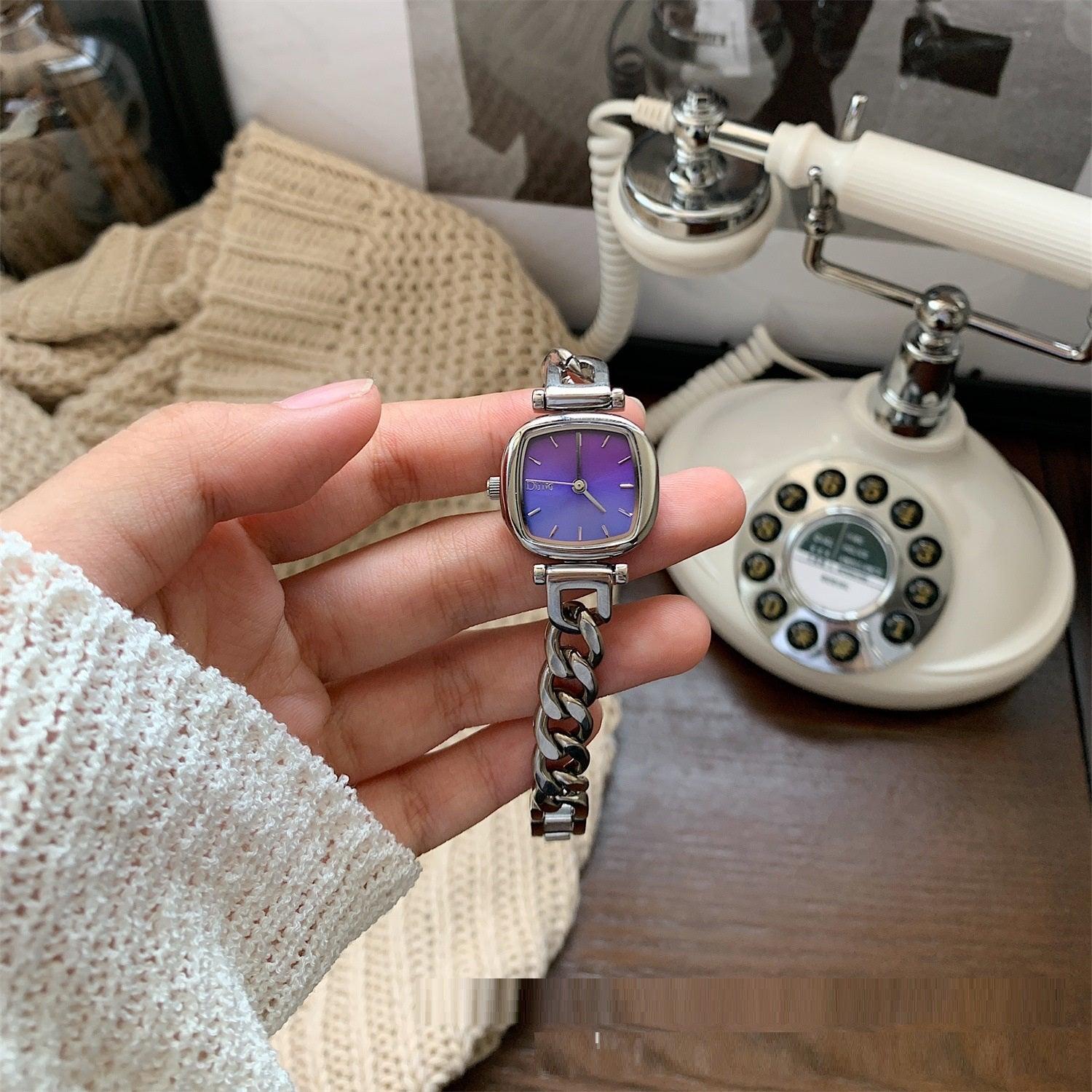 Ocean Blue Gradient Fritillary Small Sugar Cube Bracelet Women's Watch Light Luxury High Sense Ins - Aaryan Malik اريان مالك