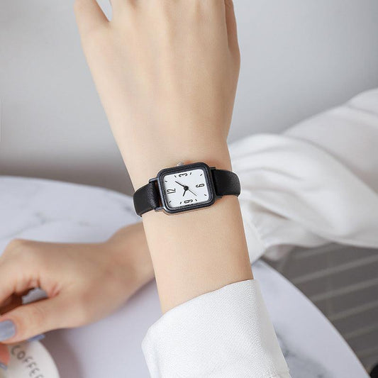 Junior High Alloy Simple Square Scale Digital Leather-belt Watch - Aaryan Malik اريان مالك