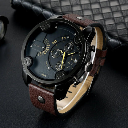 Large Dial Quartz Watch Calendar Belt Style Men's Wrist Watch - Aaryan Malik اريان مالك