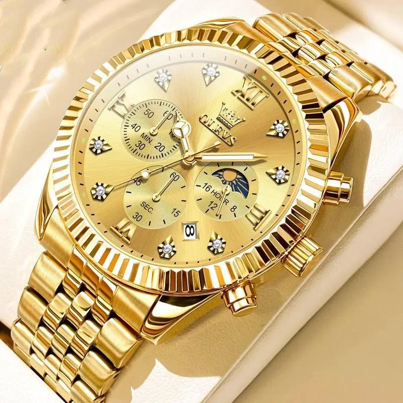 Men's Fashionable Golden Quartz Watch - Aaryan Malik اريان مالك