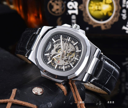 Barrel-shaped Leather Belt Men's Waterproof Mechanical Watch - Aaryan Malik اريان مالك