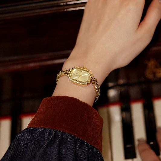 Medieval Small Retro Small Golden Watch Oval Light Luxury Artistic Fashion Quartz - Aaryan Malik اريان مالك
