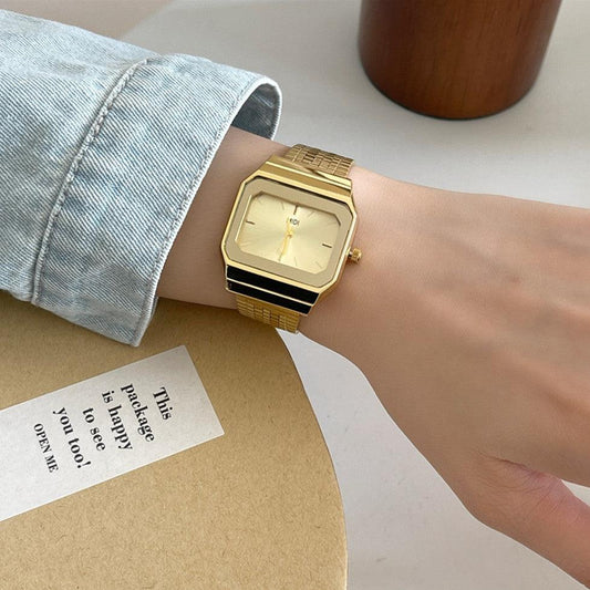 Square Elegant Small Golden Watch Retro Design - Aaryan Malik اريان مالك
