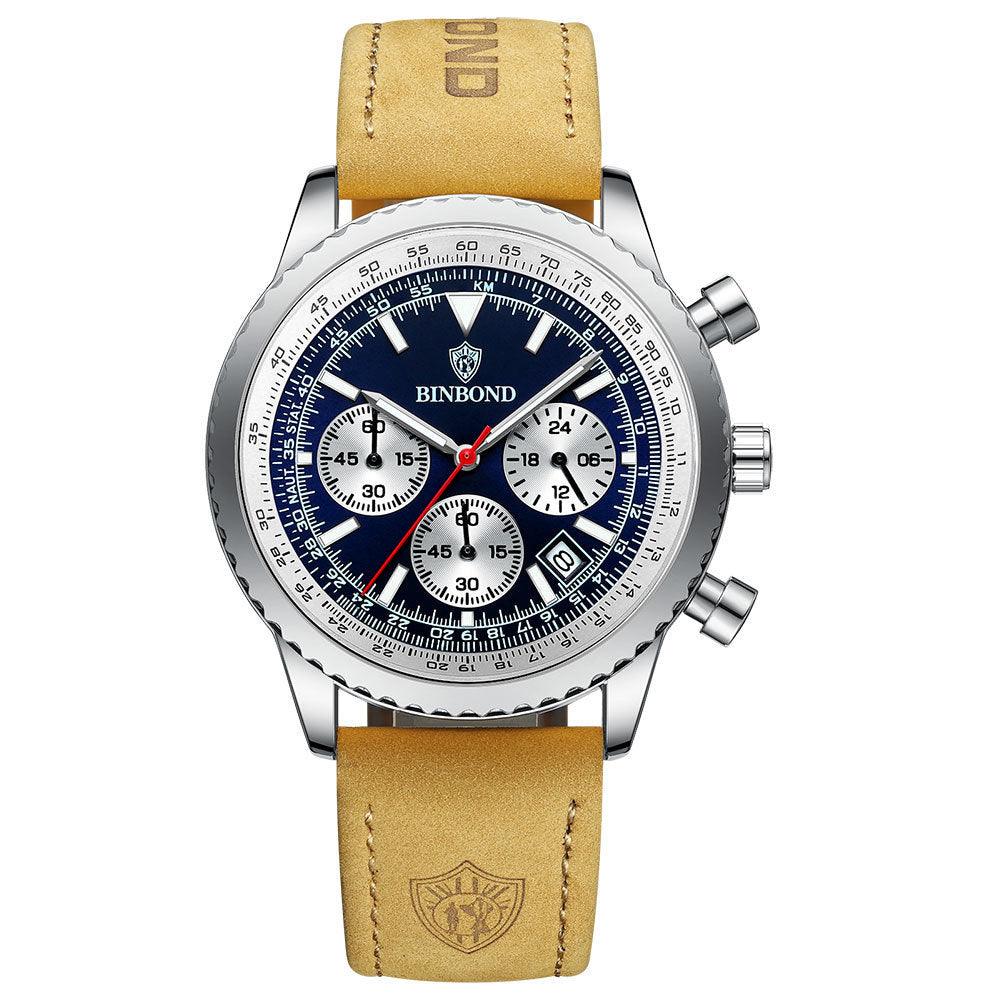 Men's Multi-functional Ultra-thin Business Style Leather Belt Waterproof Luminous Calendar Watch - Aaryan Malik اريان مالك