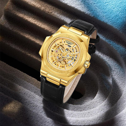Barrel-shaped Leather Belt Men's Waterproof Mechanical Watch - Aaryan Malik اريان مالك
