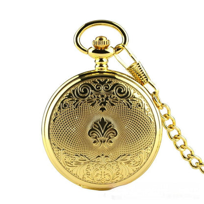 Flip Necklace Gold Double-sided Carved Shield Manual Manipulator Pocket Watch - Aaryan Malik اريان مالك