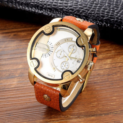 Large Dial Quartz Watch Calendar Belt Style Men's Wrist Watch - Aaryan Malik اريان مالك