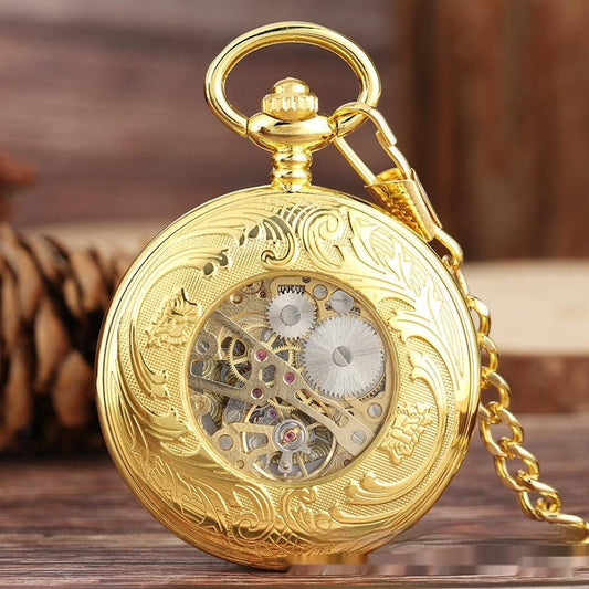 Flip Necklace Gold Double-sided Carved Shield Manual Manipulator Pocket Watch - Aaryan Malik اريان مالك