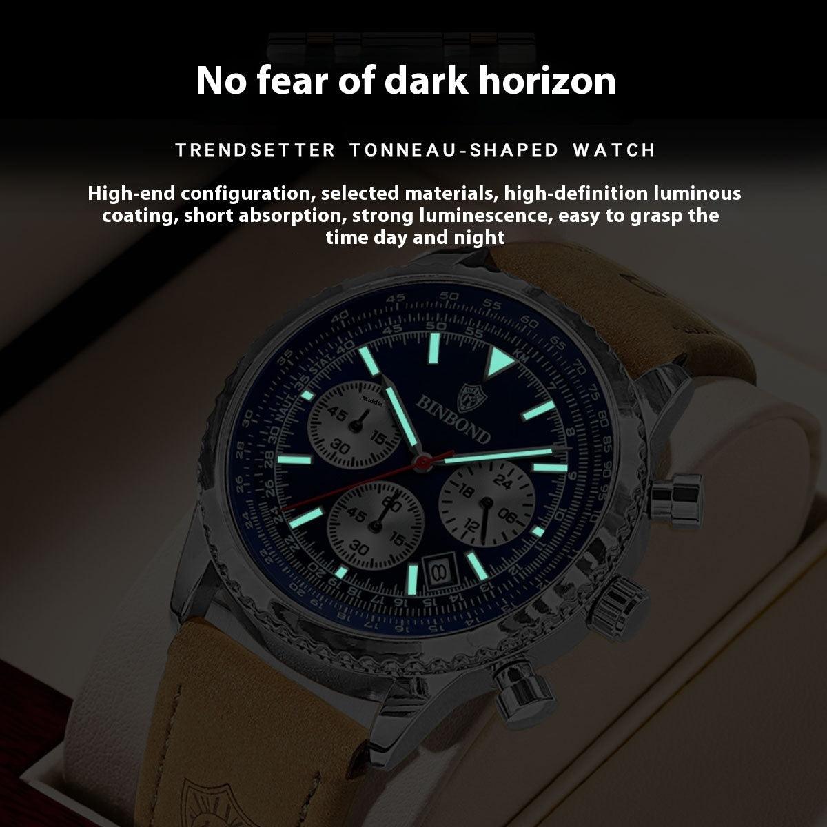 Men's Multi-functional Ultra-thin Business Style Leather Belt Waterproof Luminous Calendar Watch - Aaryan Malik اريان مالك