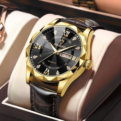 Genuine Leather Men's Waterproof Leisure Fashion Business Men's Student Quartz Watch - Aaryan Malik اريان مالك