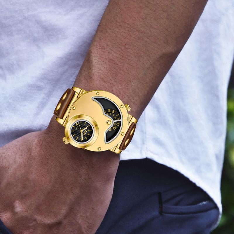 Gold Multi-functional Exaggerated Dial Watch For Men - Aaryan Malik اريان مالك