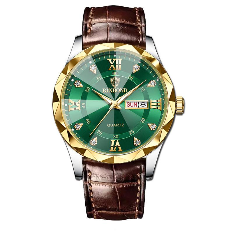 Genuine Leather Men's Waterproof Leisure Fashion Business Men's Student Quartz Watch - Aaryan Malik اريان مالك