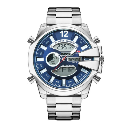 New Men's Double Display Alarm Clock Led Sports Steel Watch Waterproof - Aaryan Malik اريان مالك