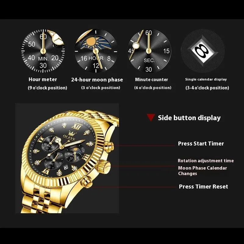 Men's Fashionable Golden Quartz Watch - Aaryan Malik اريان مالك