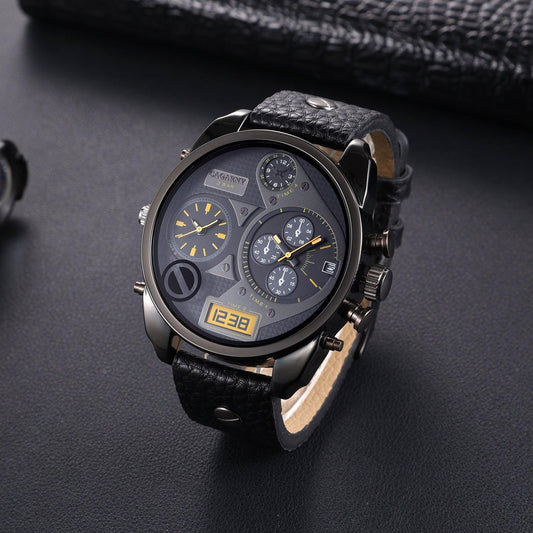 Men's Quartz Watch Double Inserts Casual Fashion - Aaryan Malik اريان مالك