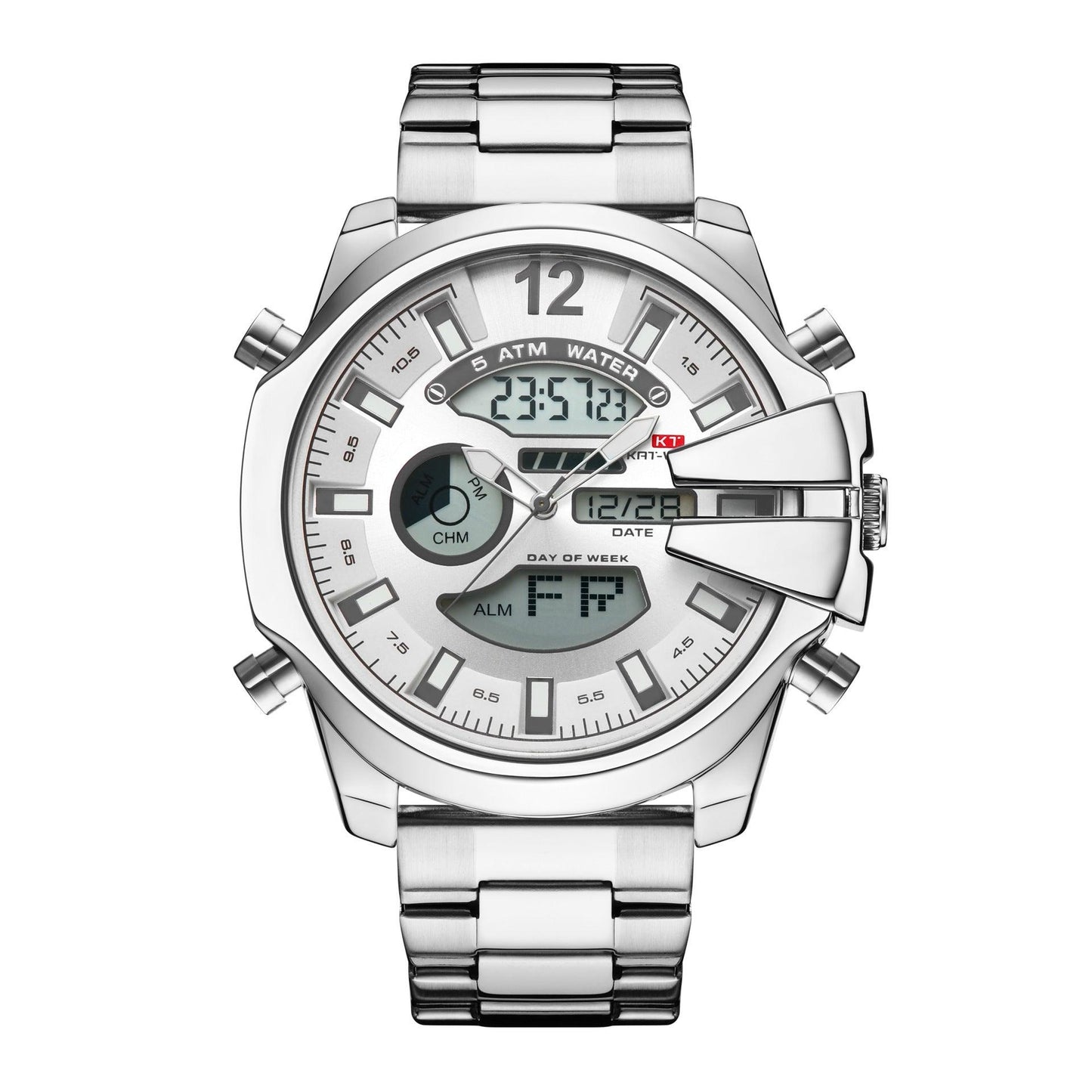 New Men's Double Display Alarm Clock Led Sports Steel Watch Waterproof - Aaryan Malik اريان مالك