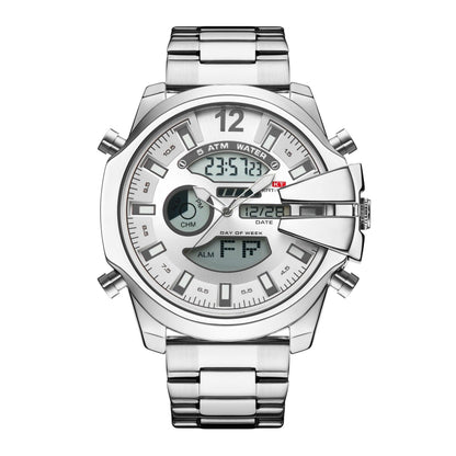 New Men's Double Display Alarm Clock Led Sports Steel Watch Waterproof - Aaryan Malik اريان مالك