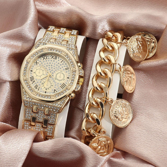 Watch Men's Diamond Large Dial Quartz Watch - Aaryan Malik اريان مالك